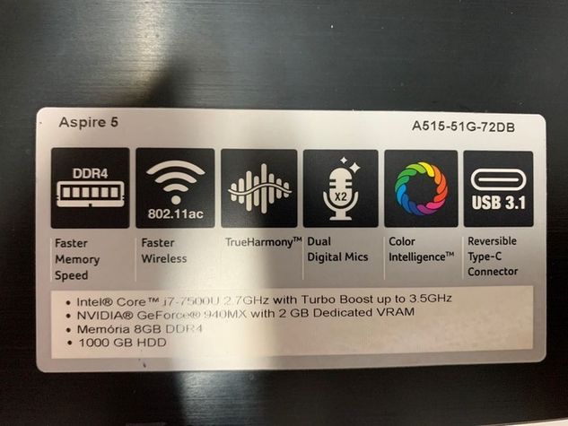 Acer I7 , 10 GB SSD 256gb Intel m2