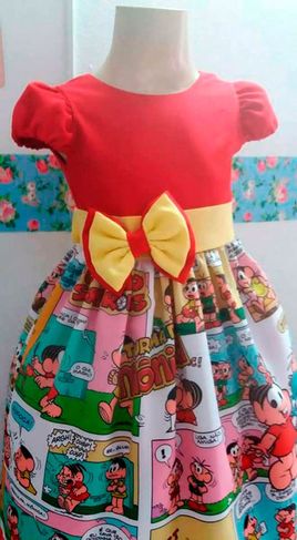 Vestido Mônica Quadrinhos Infantil Luxo Saiote Tam. 01 ao 06
