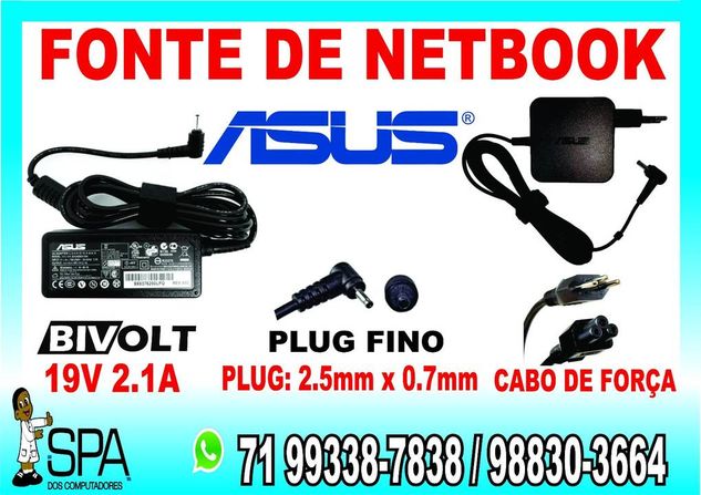 Fonte Carregador Netbook Asus 19v 2.1a 40w Plug Fino 2.5mm X 0.7mm