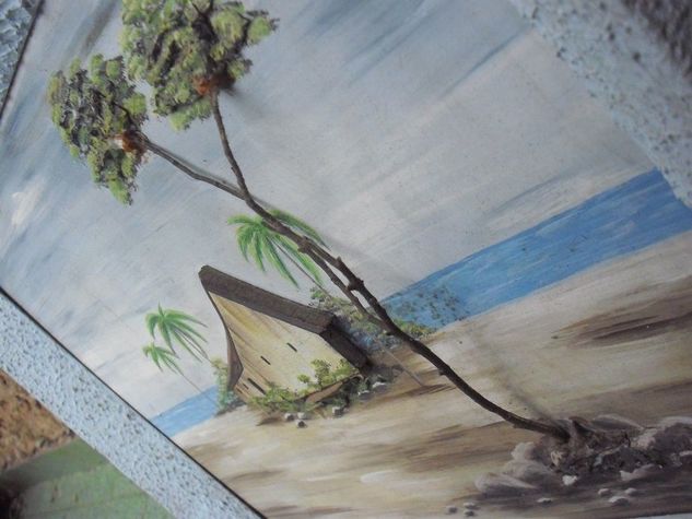 Quadro Assinado Y Himisch Pintura Alto Relevo Casa na Praia Madeira