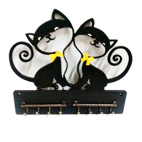 Porta Chave Decorativo Gato Rústico em Mdf Pintado