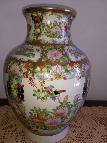 Vaso Chinês Antigo Porcelana Pintado à Mão