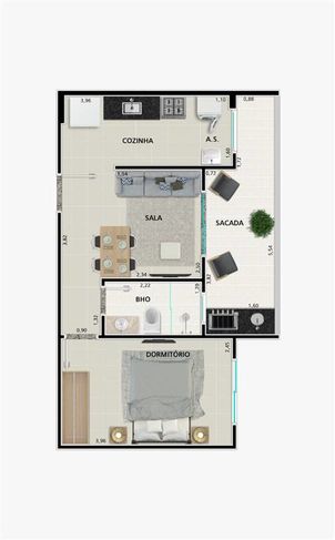 Apartamento com 40.61 m² - Guilhermina - Praia Grande SP