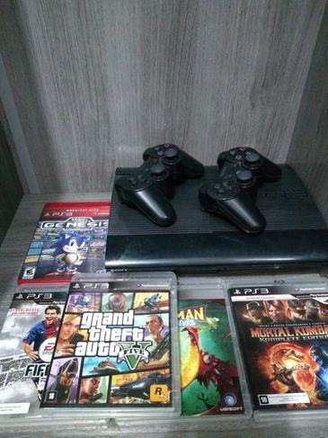 Console Playstation 3 Slim 250gb + 2 Controle + 5 Jogos