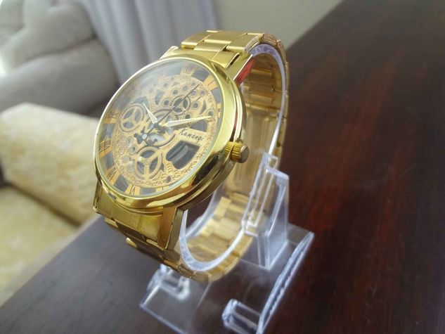Relógio Feminino Dourado Kemanqi 100% Novo