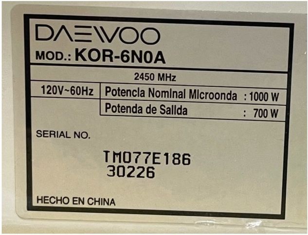 Vende-se Microondas Daewoo Kor-6noa - Usado