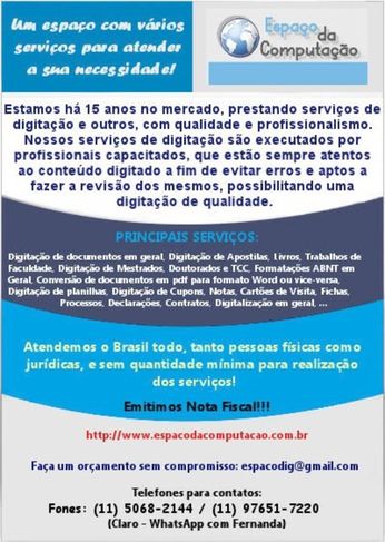 Serviços de Digitação e Digitalização em São Paulo / Ipiranga