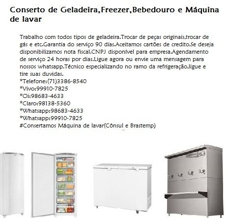 Freezer,bebedouro,geladeira e Máquina de Lavar Conserto