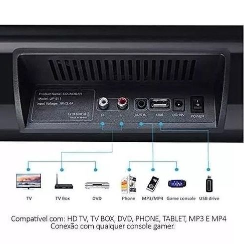 Caixa Som Soundbar TV com Bluetooth 60w Controle