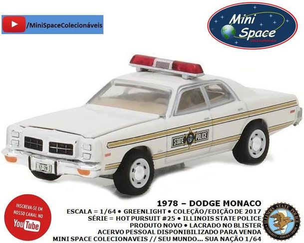 Greenlight 1978 Dodge Mônaco Polícia Estadual 1/64