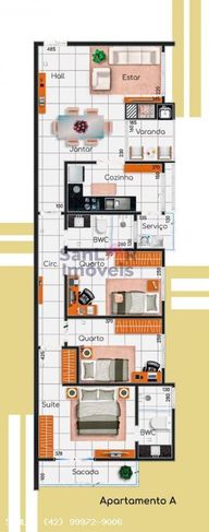 Apartamento para Venda em Ponta Grossa, Jardim Carvalho, 3 Dormitórios, 2 Suítes, 2 Banheiros, 2 Vagas