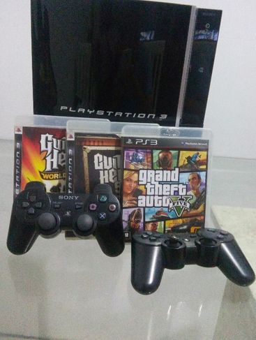 Playstation 3 500gb com Gta 5 +14 Jogos + Guitarra + Head Set + Acessórios