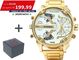 Relógio Estilo Diesel Luxo Dourado Ouro Slim